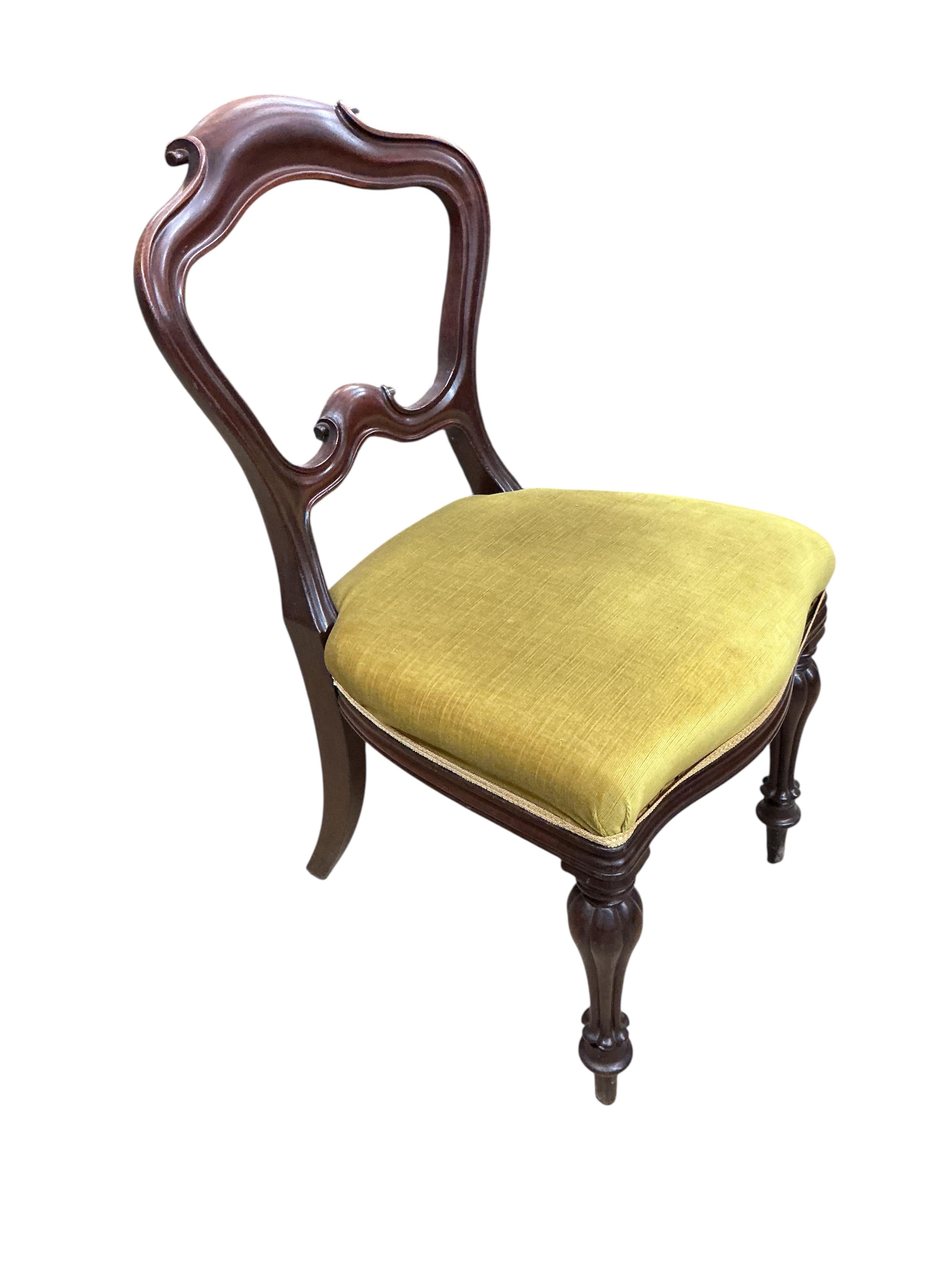 A set of six Victorian mahogany balloon back dining chairs, width 47cm, height 89cm